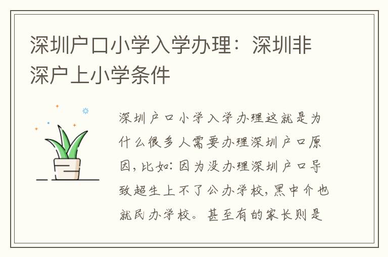 深圳戶口小學(xué)入學(xué)辦理：深圳非深戶上小學(xué)條件