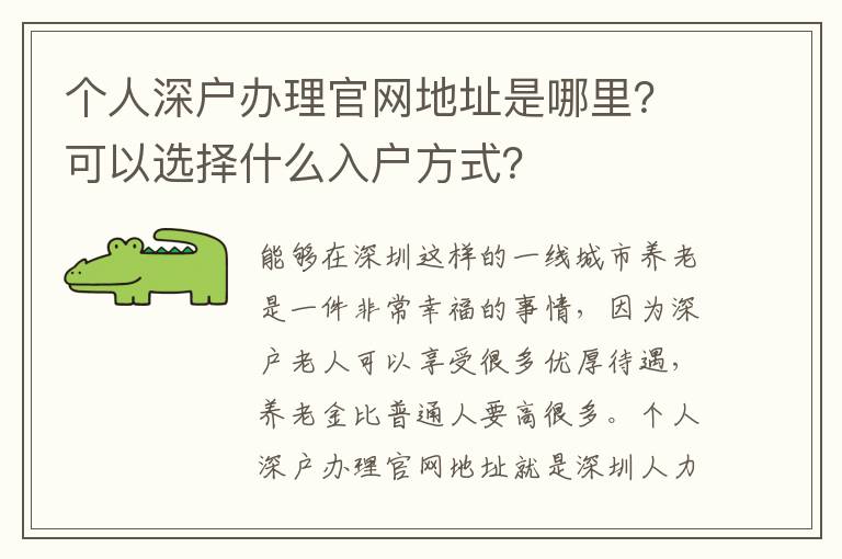 個人深戶辦理官網(wǎng)地址是哪里？可以選擇什么入戶方式？