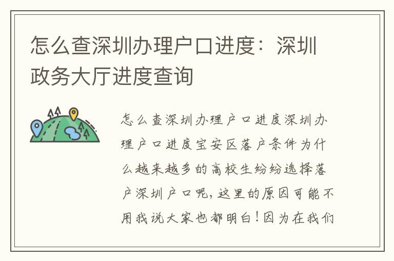 怎么查深圳辦理戶口進(jìn)度：深圳政務(wù)大廳進(jìn)度查詢
